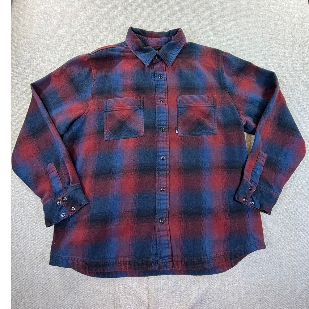 North Face Men's XL Blue Red Plaid Snap Front Outdoor Flannel Long Sleeve Shirt